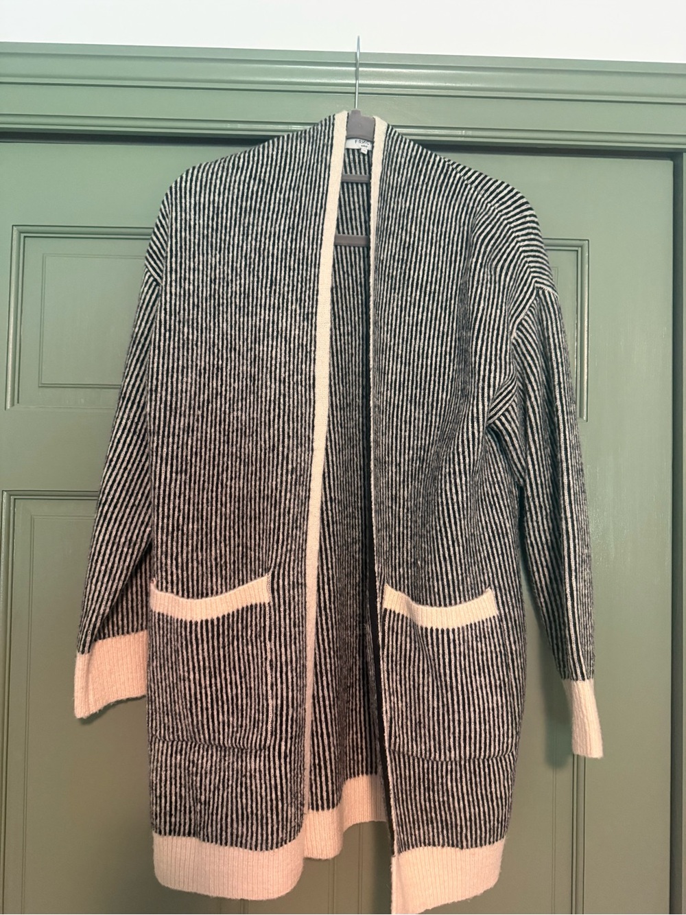 FRNCH Black & Cream Striped Open-Front Cardigan